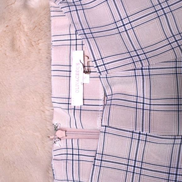 Womens Dress Pants Small Plaid Beige Blue Cropped Capris Preppy Casual Slacks - Picture 7 of 14